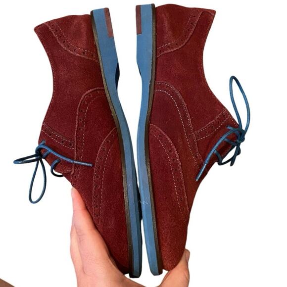 Johnston & Murphy maroon and teal lace-up suede oxfords size 6 - Picture 6 of 8